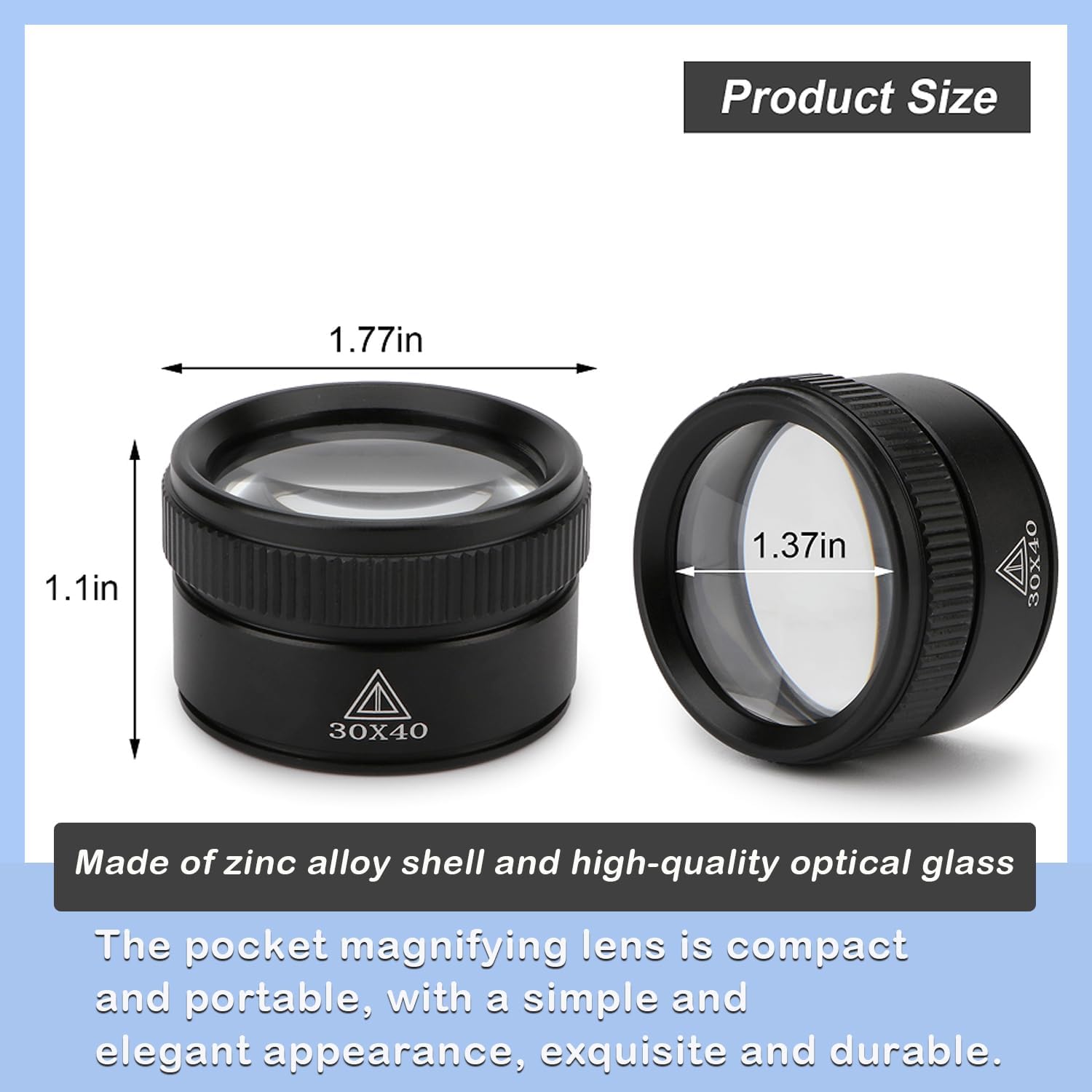 30X Portable Jewelers Loupe Pocket Handheld Magnifier | Sturdy metal, loupe handheld magnifying glass for jeweler