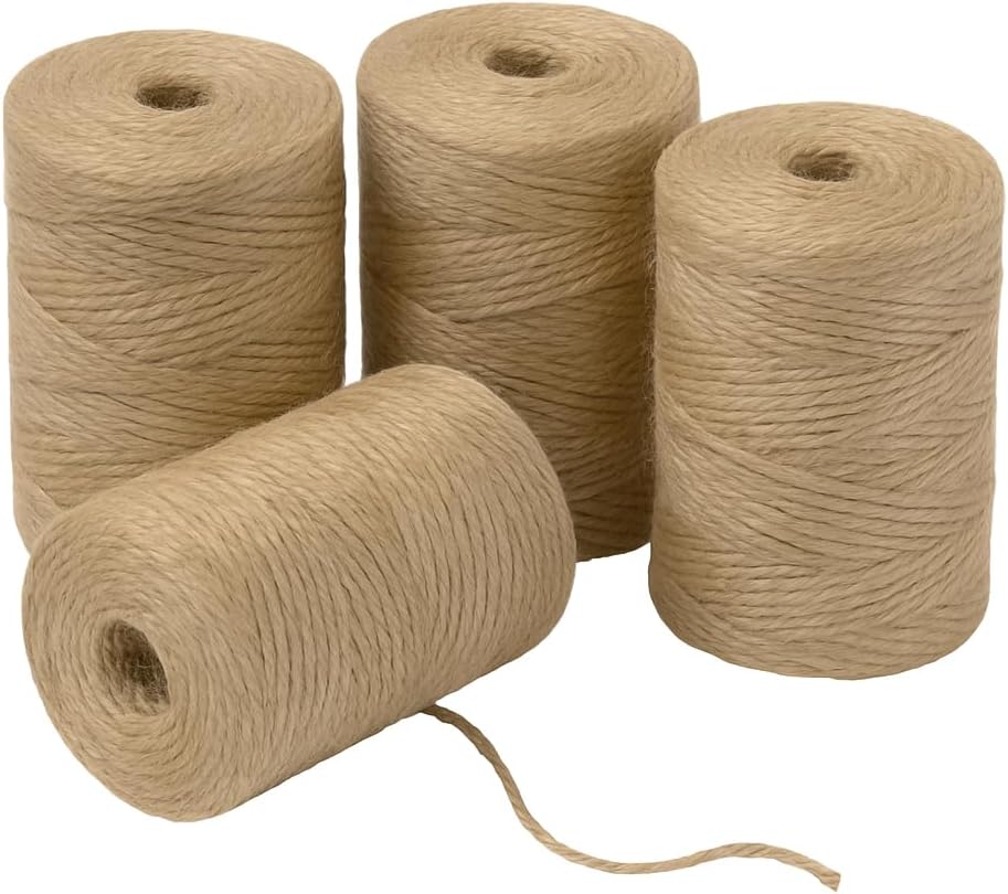 4 Pack Jute Twine String 328ft Each 3-Ply Durable Brown