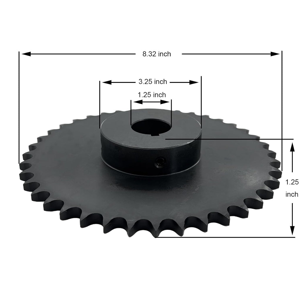 #50 Roller Chain Sprocket Type B 1 1/4 inch Bore 40 Tooth, Hardened Antirust 1045 Steel Drive Sprockets 50B40-1 1/4