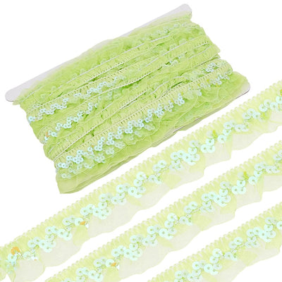 12 Yards Pleated Mesh Stretch Fringe Trim 1.2 Inch Elastic Organza Fabric Ribbon Lime Gathered Ruffle Sequin Chiffon