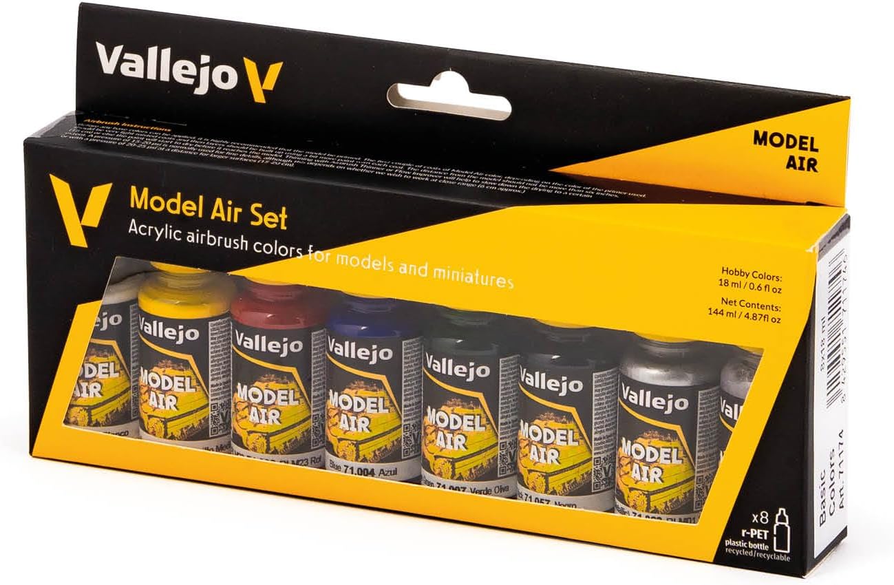 Model Air Basic Colors | Acrylic Paint Set | Pre Thinned Airbrush Ready Formula | 8 Basic Shades | Non-Toxic Water