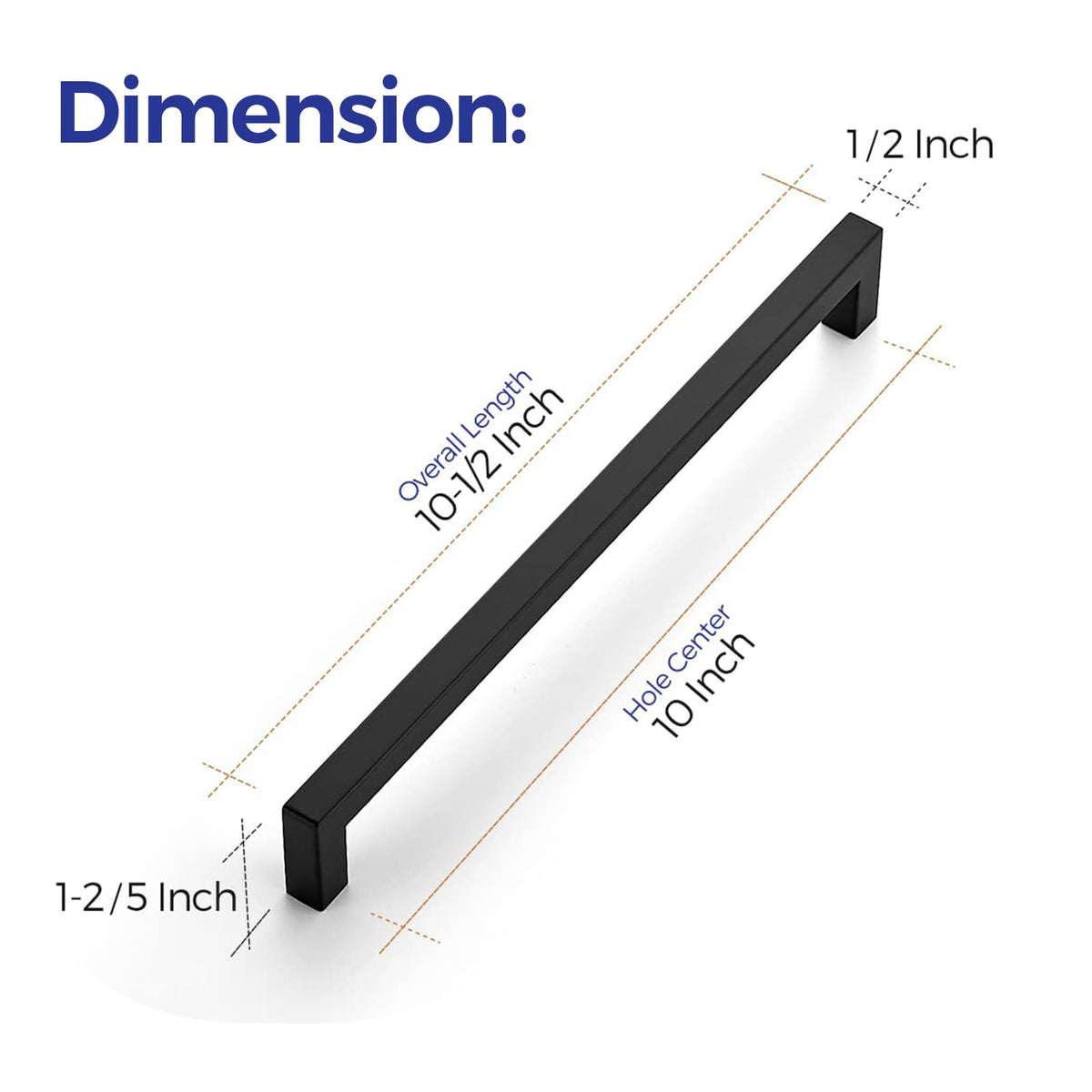 Matte Black Square Cabinet Handles & Pulls,10 Inch,18 Pack