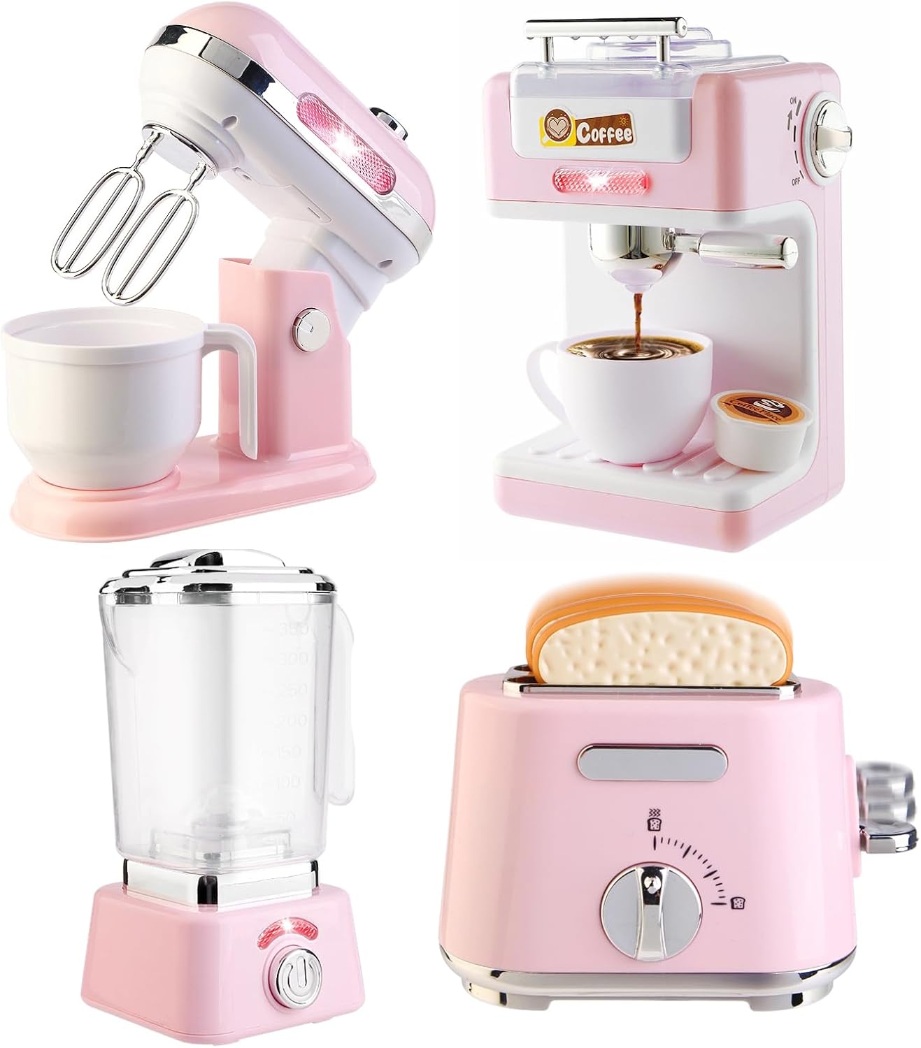 Play Kitchen Accessories, Pretend Play Kitchen Appliances Toy Set with Coffee Maker Machine, Toaster, Mixer, Blender