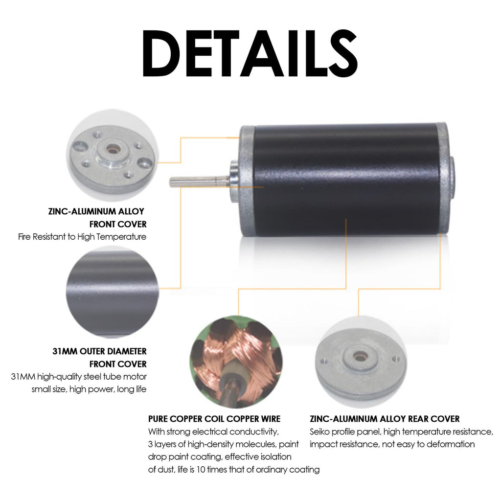 24V 5000RPM DC Motor, Metal Gear Pure Copper Coil