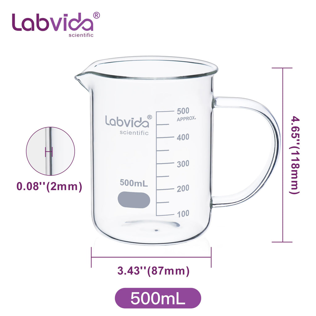 4PCS 500ml 3.3 Borosilicate Glass Beaker Mug, LVAT002