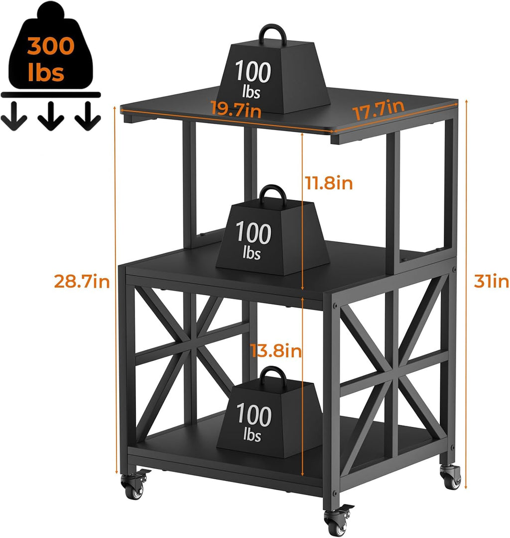 Printer Stand with Lockable Wheels, Heavy Duty Printer Table | 3-Tier Storage Shelf, Fit 2-3 Printers/3d/Heat