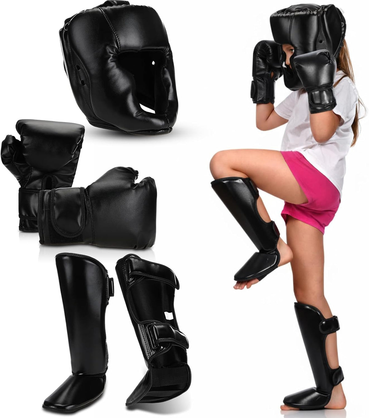 5 Pcs Boxing Guards Set for Kids with Sparring Headgear
