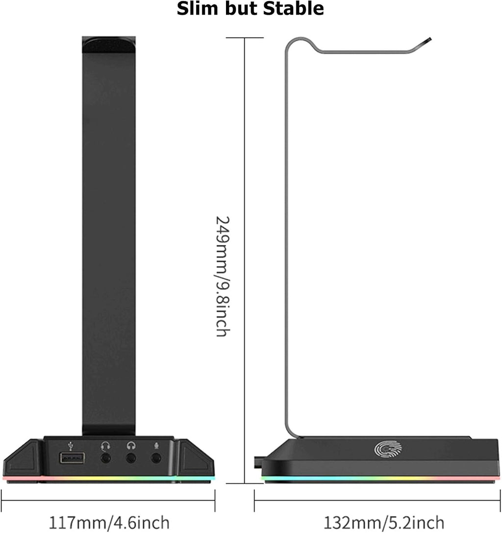Headphone Stand, RGB Gaming Headset Stand for Desk with 7.1 Surround Sound, Headphone Holder with 3.5mm Aux and 2 USB