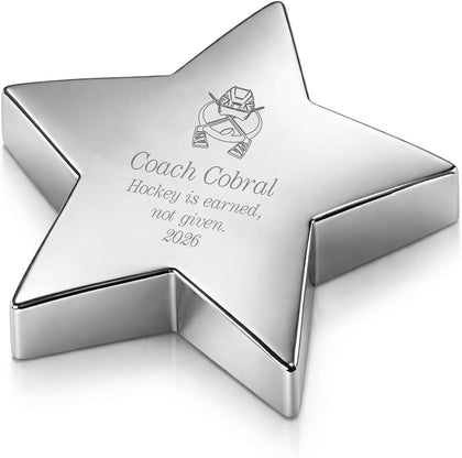 Custom Engraved Silver Star Paperweight – Personalized Office Desk Award & Recognition Gift | Free Engraving - Ships