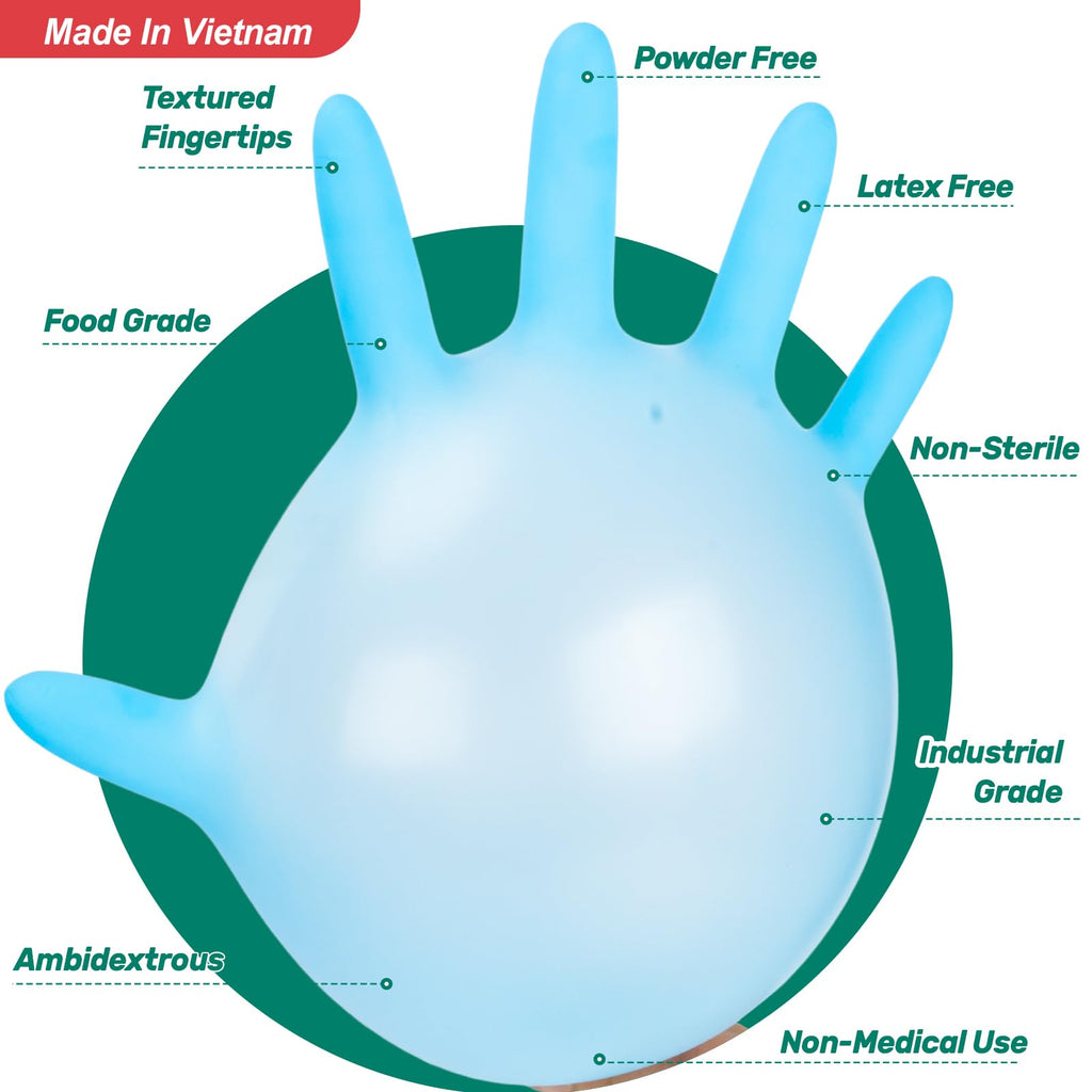 D1 Blue Disposable Nitrile Gloves, 100% Food Safe, 100 Count