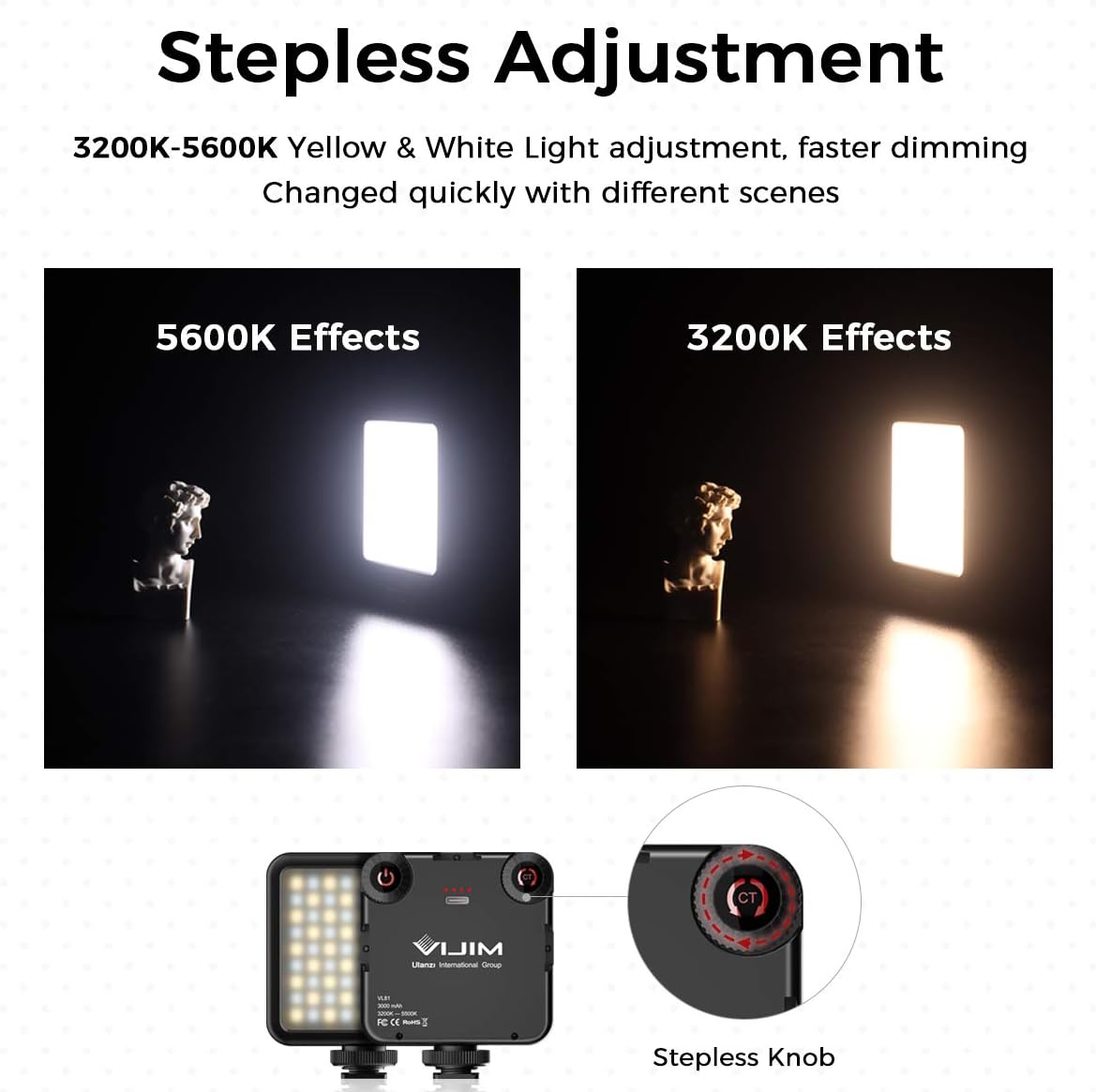 ULANZI VL-81 3000mAh Bi-Color LED Video Light w Softbox - 3200K-5600K+CRI95 Rechargeable Camera Light, 3 Cold Shoe
