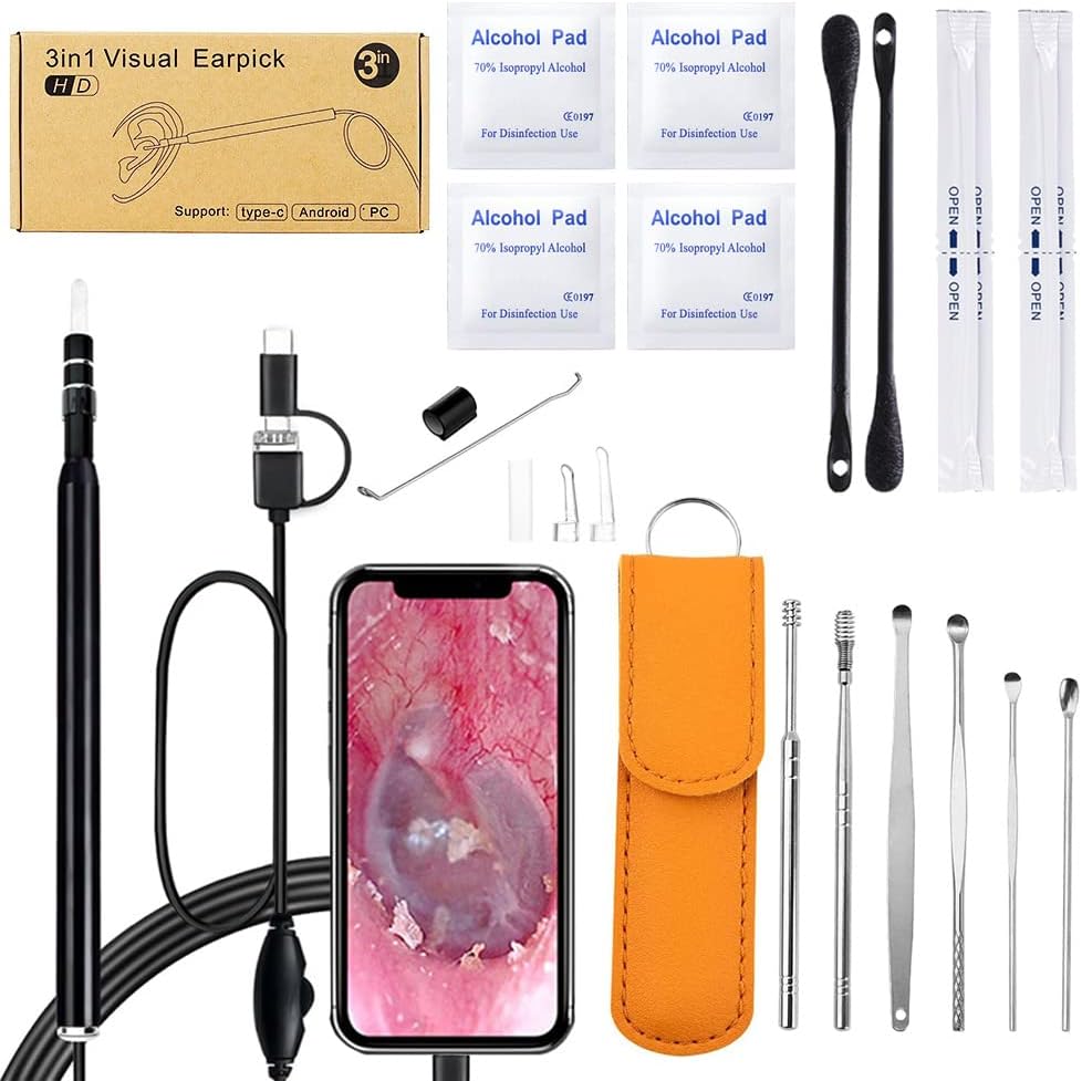 Ear Wax Removal Tool Kit, Ear Otoscope Cleaning Tool with Light Camera, HD Ear Digital Endoscope Ear Pick Equipped