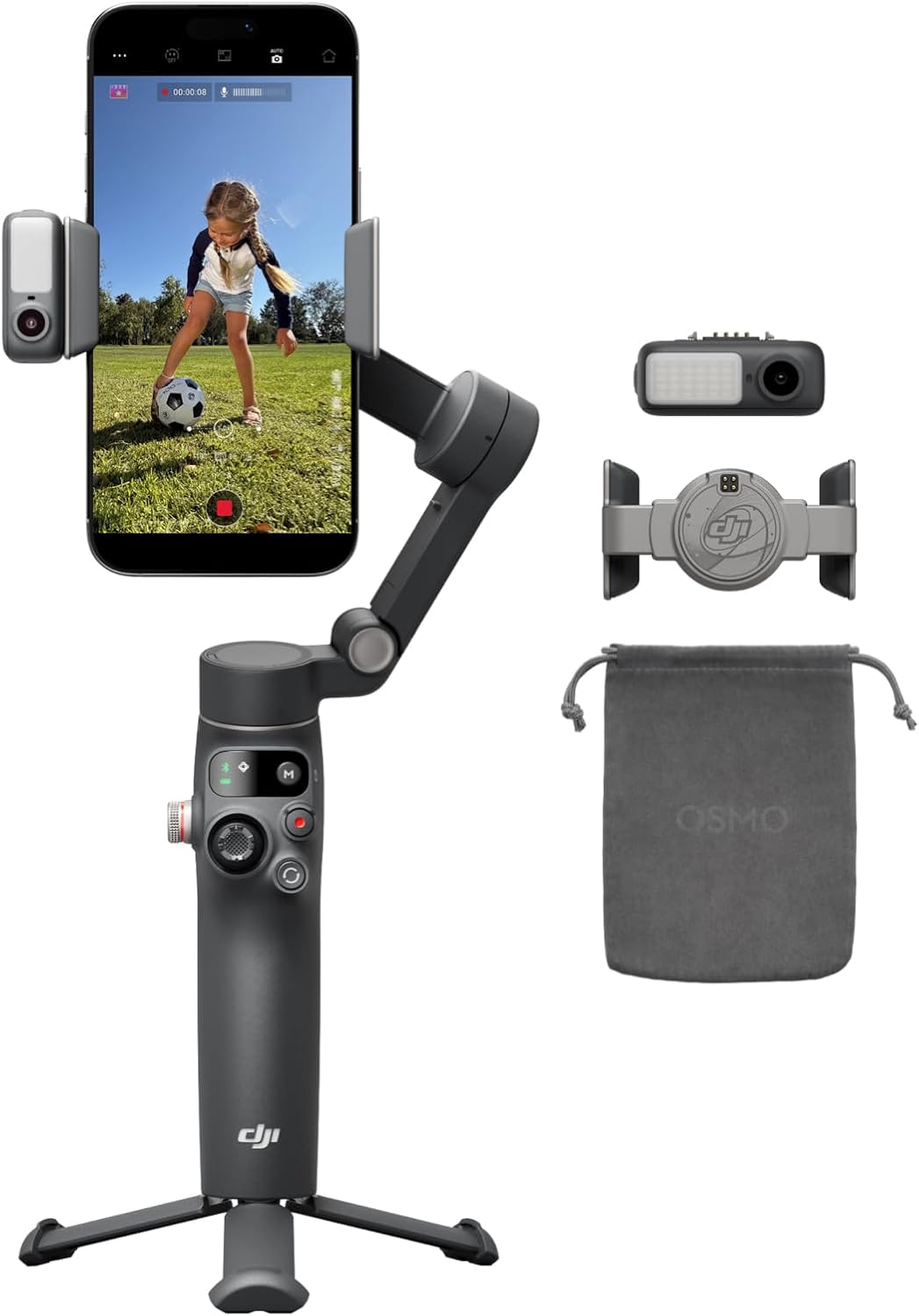 Osmo Mobile 8 Gimbal Stabilizer for Phone, 3-Axis Stabilization | AI Native Tracking with Audio & Lighting, 360° Pan