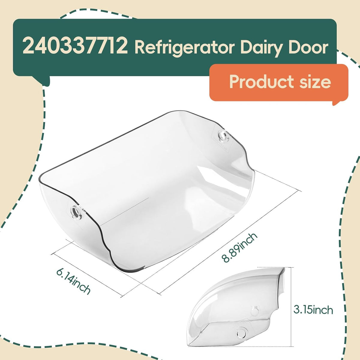 8.8 Inch 240337712 Refrigerator Dairy Door Compatible with Frigidaire Crosley Kenmore, Exact Replaces 240337703 240337704 240337707 240337708 240337711 2403377(13-20)