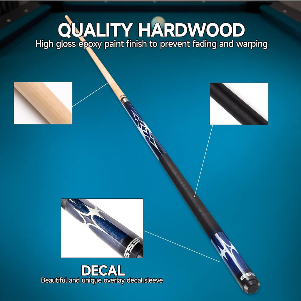 GSE 58" 2-Piece Canadian Maple Hardwood Billiard Cue Sticks, 18/19/20/21oz | Several Colors, 12mm Leather Tip, Quick
