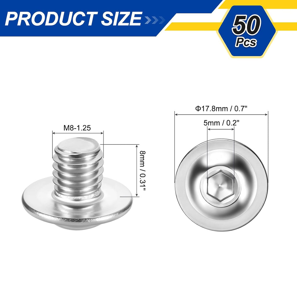50pcs M8-1.25x8mm 304SS Flanged Button Head Socket Cap Screws