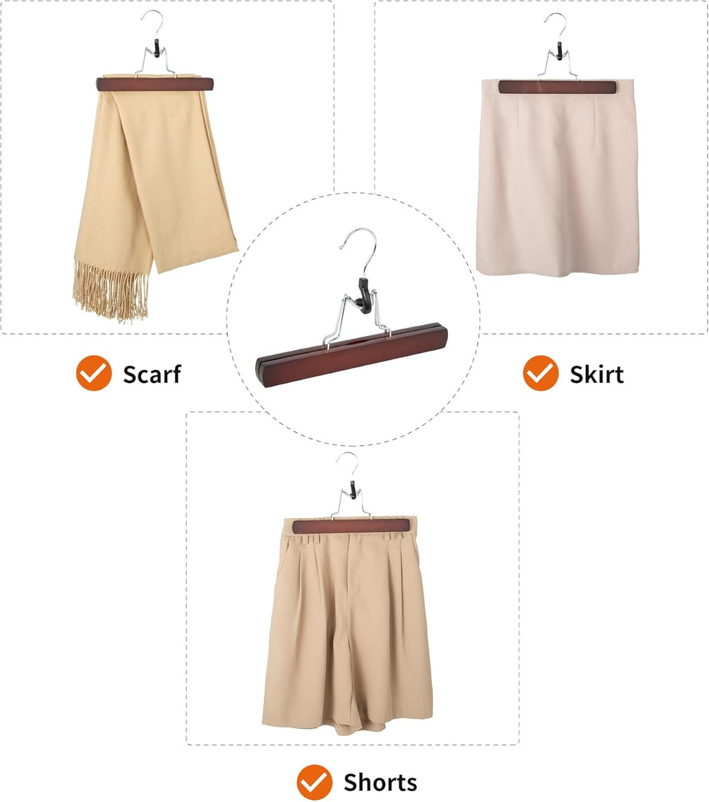 Wooden Pants Hangers Closet Organizer, Cherry, 10-Pack