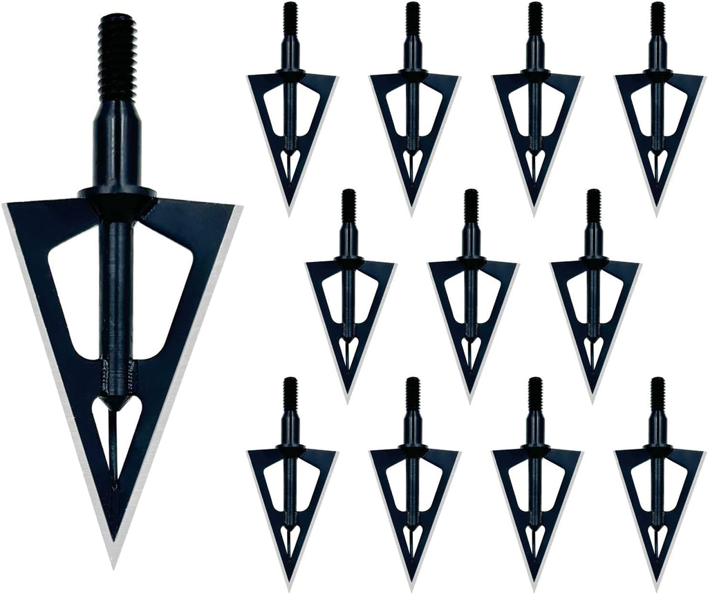 Hunting Broadheads 12PK 100 Grain 3 Blades Screw-in Arrow Tips, Compatible with Compound Bow, Recurve Bow & Crossbow