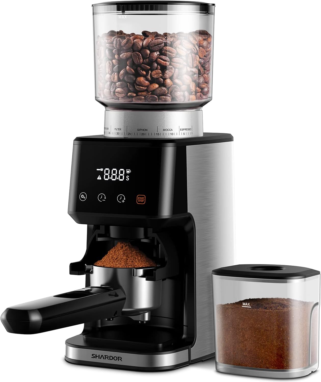 Conical Burr Espresso Coffee Grinder Electric with Precision Timer 2.0, Touchscreen Adjustable Burr Mill with 51