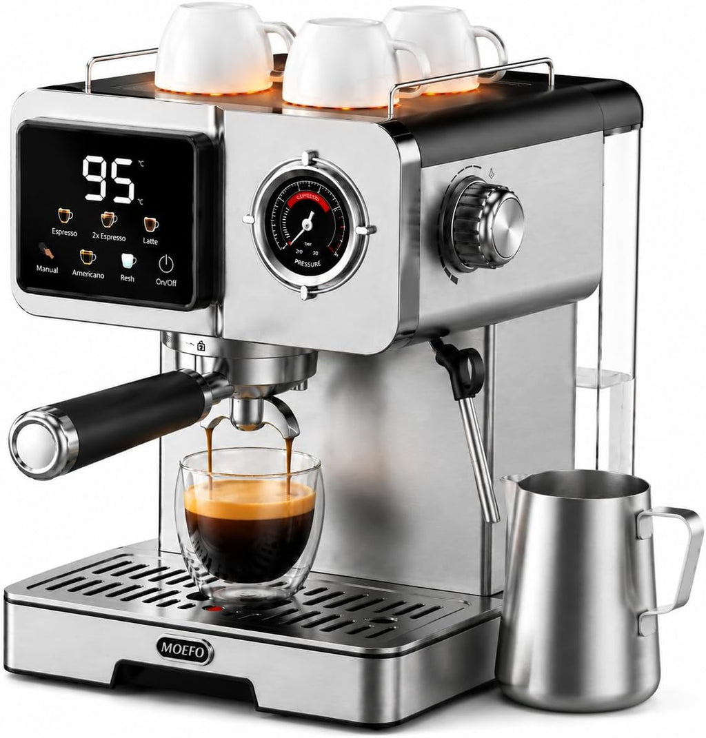 58mm Espresso Machine with Milk Frother, 20 Bar Semi-Automatic Coffee Maker, Visual Pressure Gauge & Touchscreen LCD