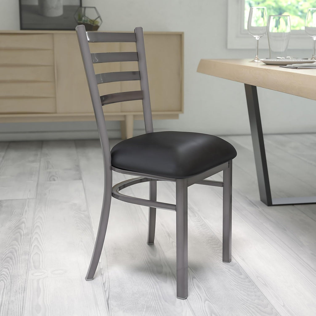 2 Pack HERCULES Series Clear Coated Ladder Back Metal Restaurant Chair - Black Vinyl Seat