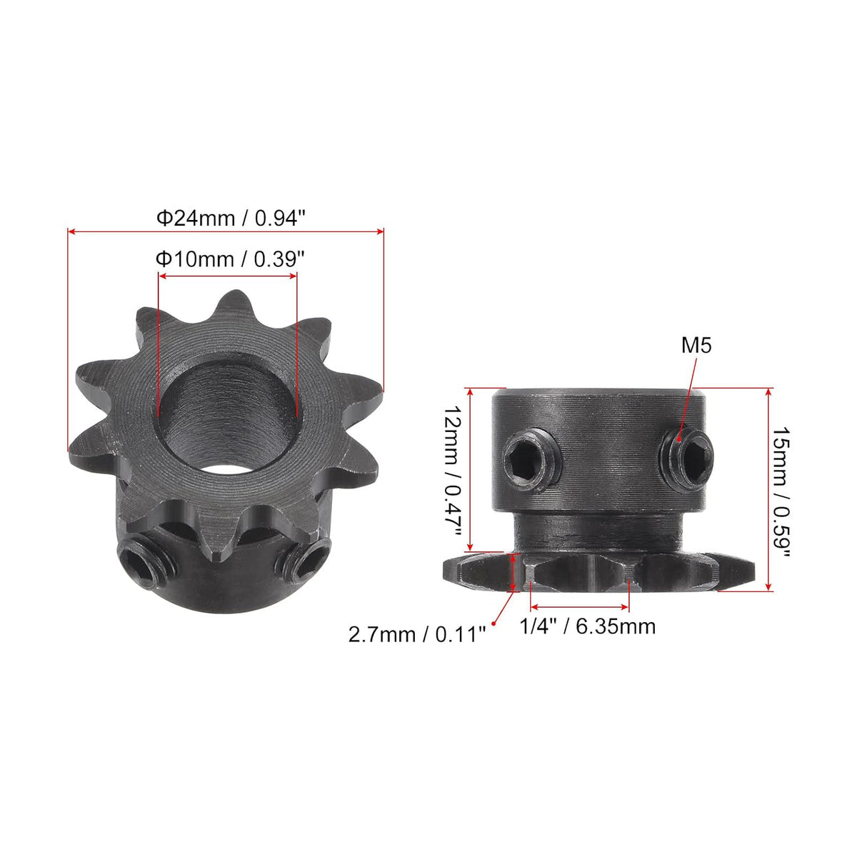 uxcell Roller Sprocket B Type #25 Chain, Single Strand 1/4" Pitch 10mm Bore