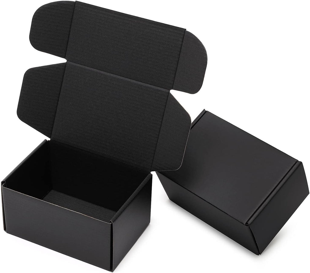 6x4x3 Small Black Shipping Boxes - 24 Pack Corrugated Cardboard Mailing Box Packaging for Small Business - Tab