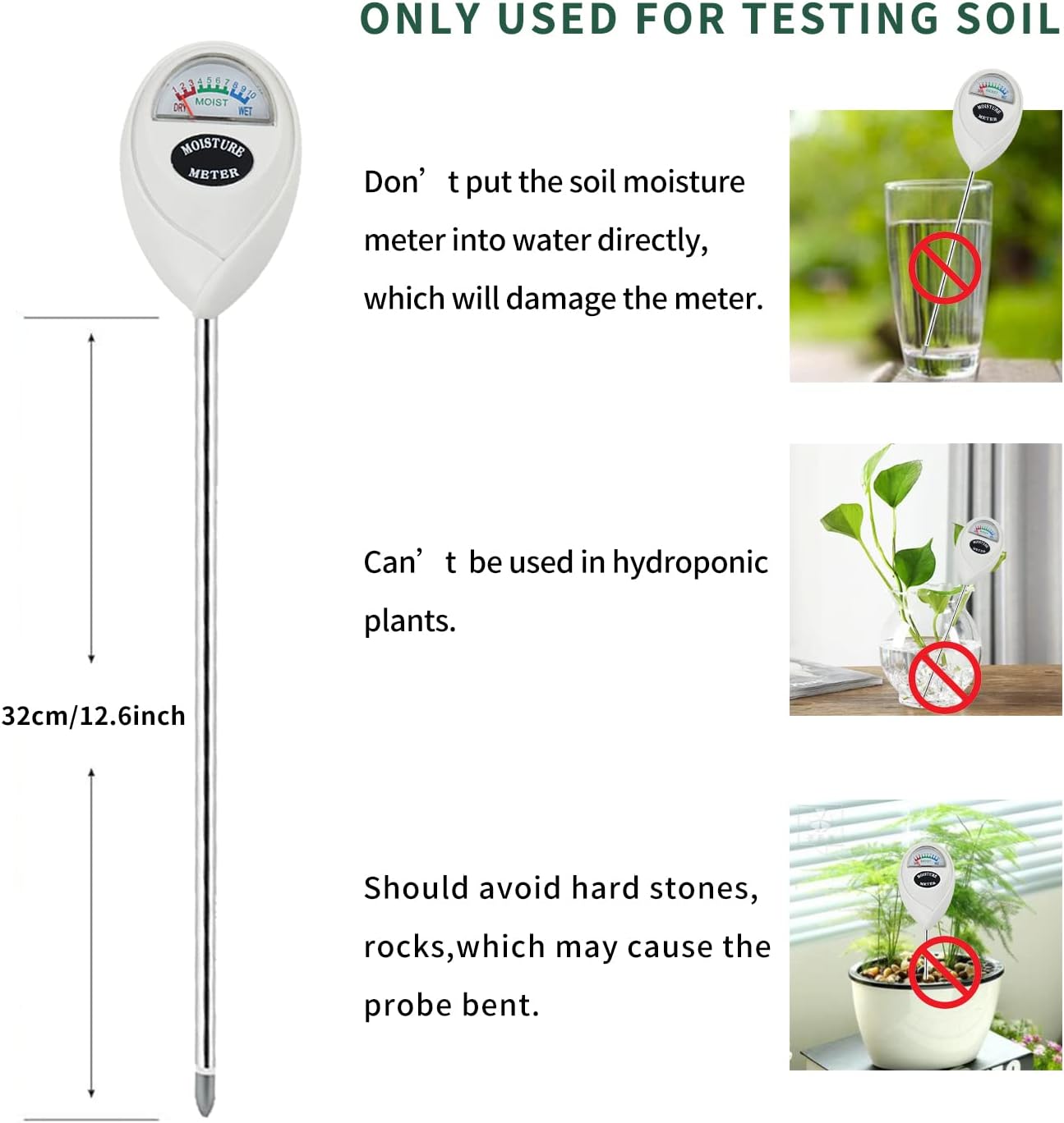 Soil Moisture Meter, Long Probe Soil Moisture Monitor for House Plants, Soil Hygrometer Moisture Sensor for Indoor &