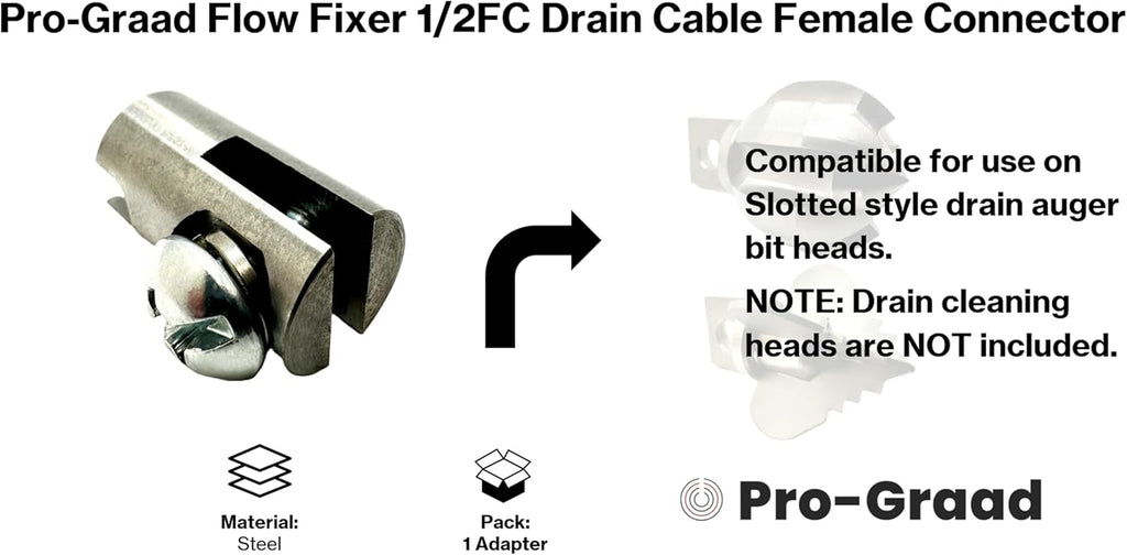 1/2FC Flow Fixer | 1/2” Drain Cable Repair End | Weld-On Female Slotted Connector Bit for Broken Drain Cleaning