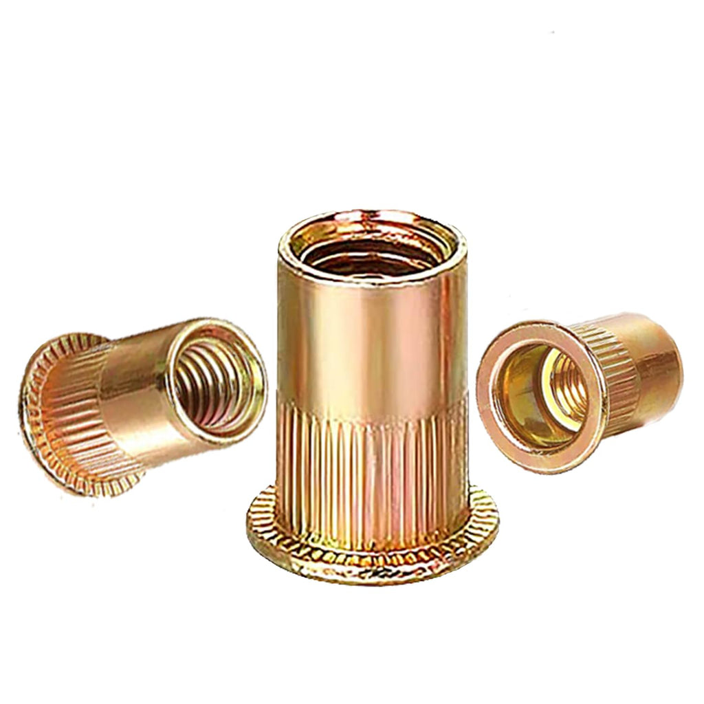 Rivet Nut 1/2"-13UNC 20Pcs Yellow Zinc Plated Finish Flat Head Knurled Body