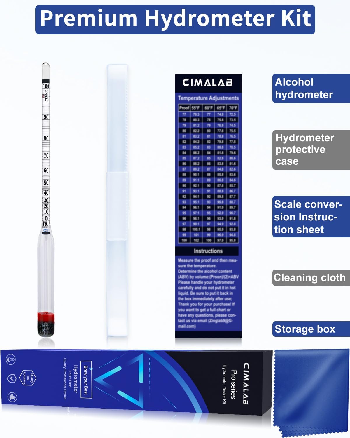 Hydrometer Alcohol Meter, Hydrometer Alcohol 0-200 Proof and Tralle Hydrometer, Alcohol Proof Tester for