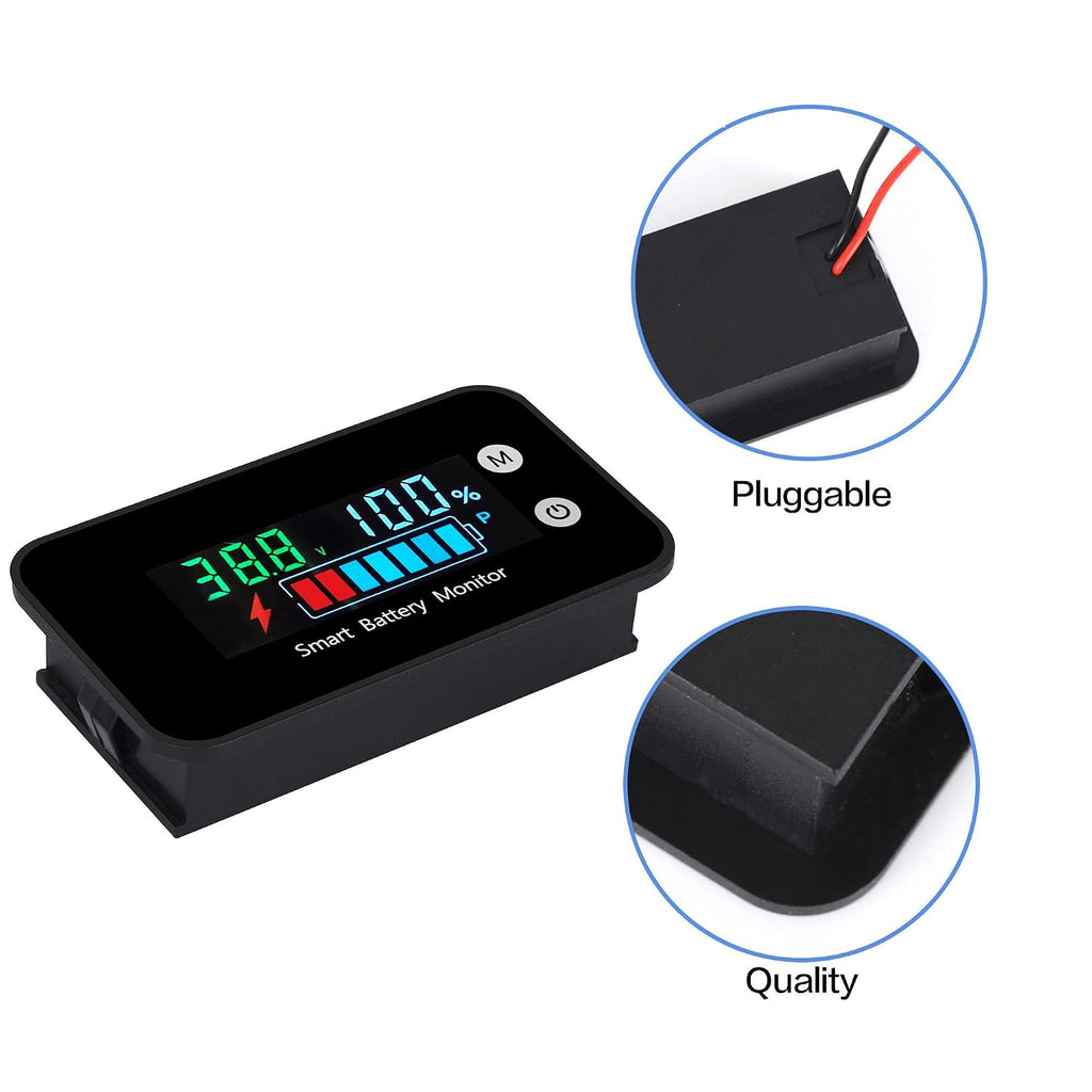 7-100V IPX7 Waterproof Battery Monitor Color LCD with Buzzer Alarm &Temp | 12v 24v 36v 48v 60v 72v Digital Display