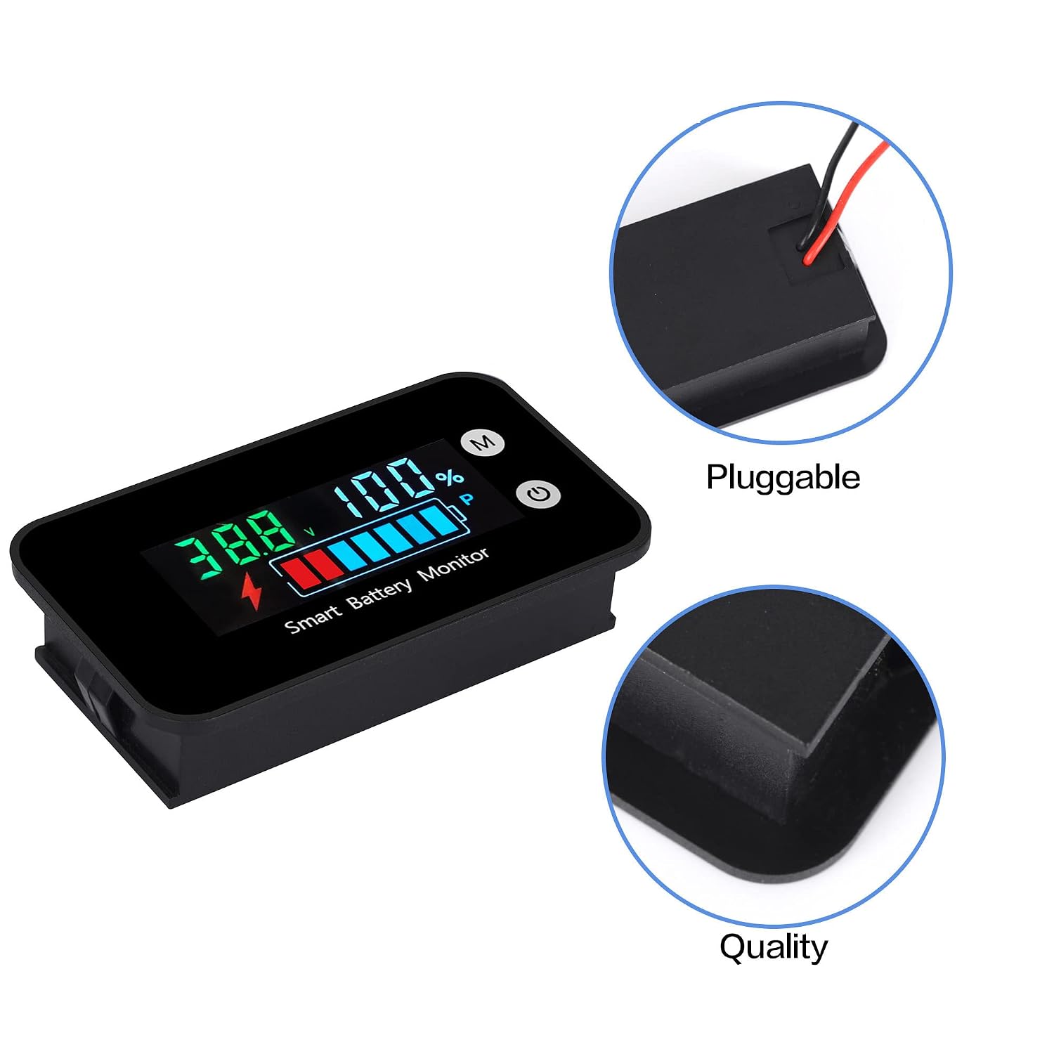 7-100V IPX7 Waterproof Battery Monitor Color LCD with Buzzer Alarm &Temp | 12v 24v 36v 48v 60v 72v Digital Display