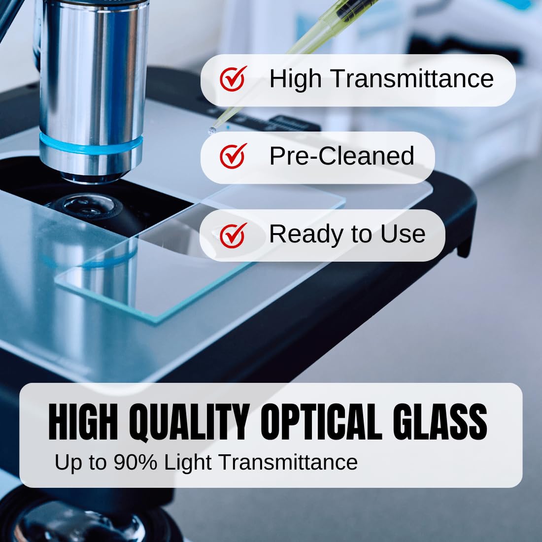 Microscope Slides and Covers, 100 Glass Slides + 200 Coverslips | Pre-Cleaned, Safe Ground Edges, 45°Corners, High