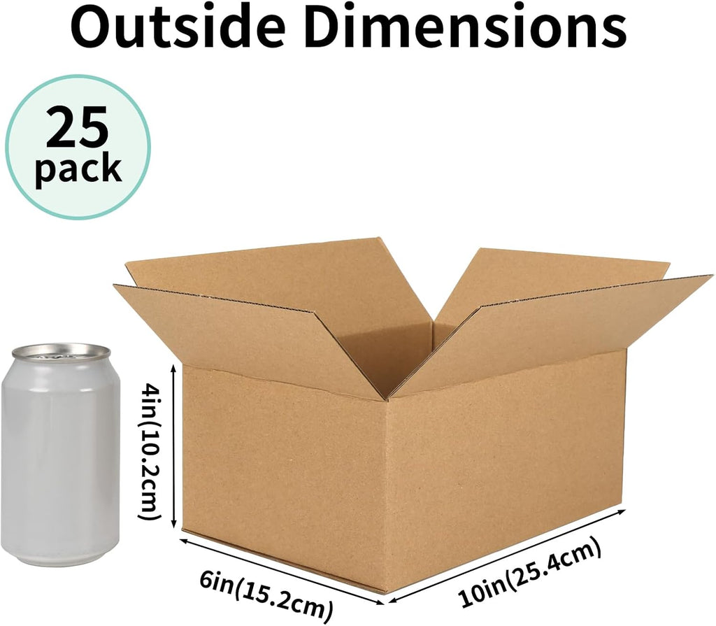 10x6x4 Shipping Boxes for Small Business, 25 Packs Corrugated Cardboard Boxes for Shipping Packing Mailing