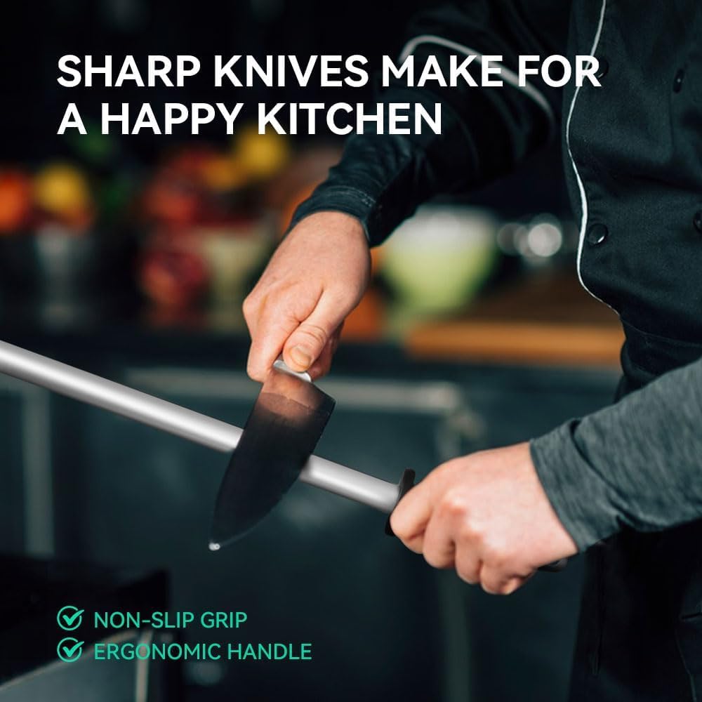 12 in. Diamond Carbon Steel Professional Knife Sharpener Rod | Kitchen, Home or Hunting | Master Chef, Hunter or Home