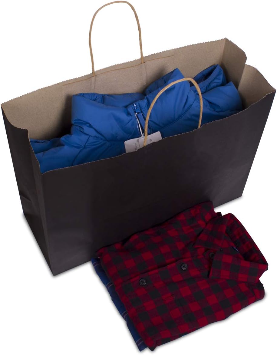 Kraft Paper Bags with Handles 16x6x12 Inch Black 50 Pack Bulk