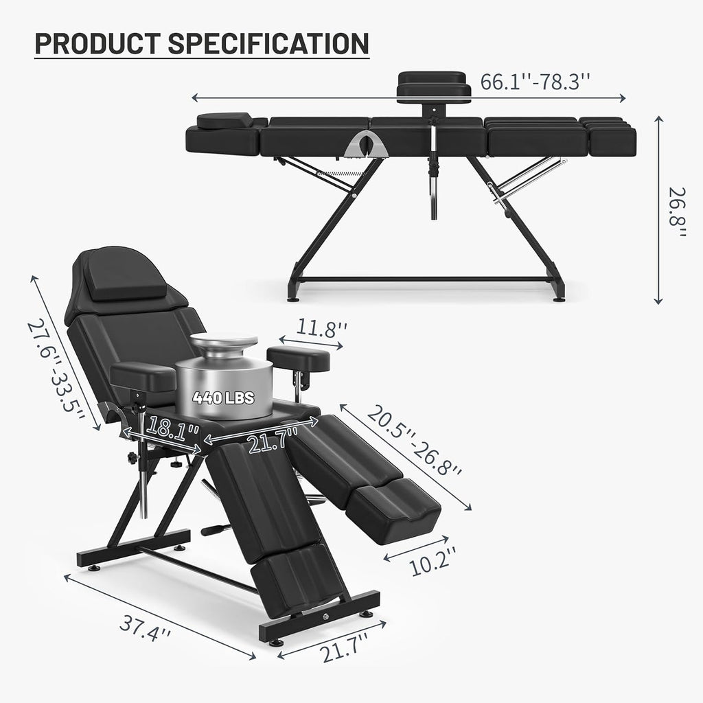 Tattoo Chair for Client, Spa Bed Adjustable Armrests Split Legs
