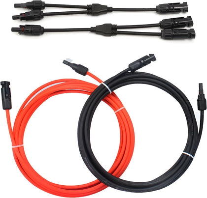 10FT 10AWG Solar Extension Cable with Female and Male Connector with Extra Free Pair of Solar Y Connector Adaptor Kit
