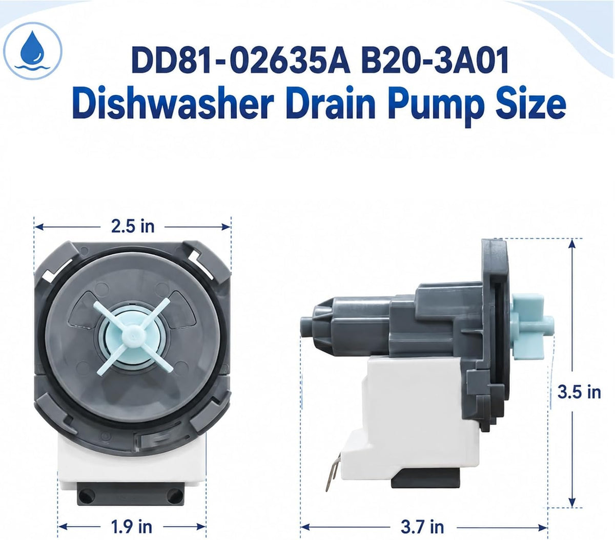 DD81-02635A B20-3A01 Dishwasher Drain Pump Assembly Compatible for Samsung
