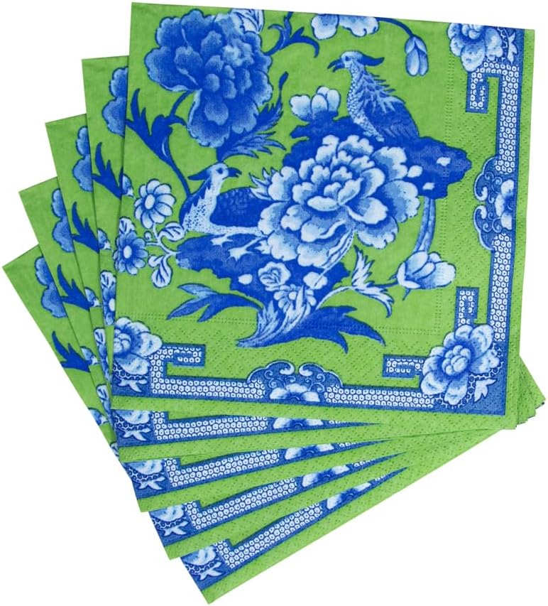 Green And Blue Plate Paper Cocktail Napkins - 20 Per Package