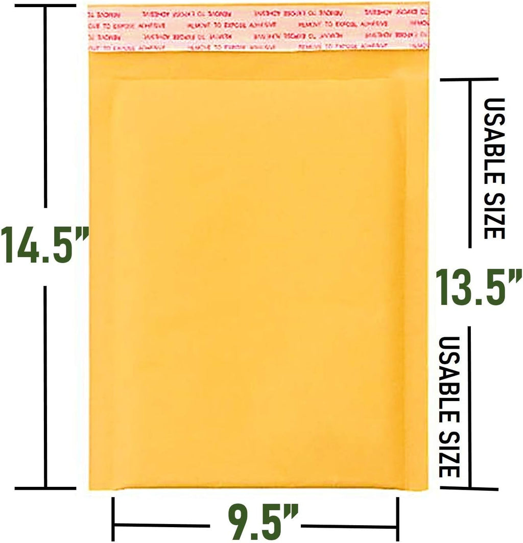 Kraft Bubble Mailers, Self-Seal, Waterproof & Cushioned Padded Envelopes for Shipping, 9.5 x 14.5 in (10 Pack, Gold)