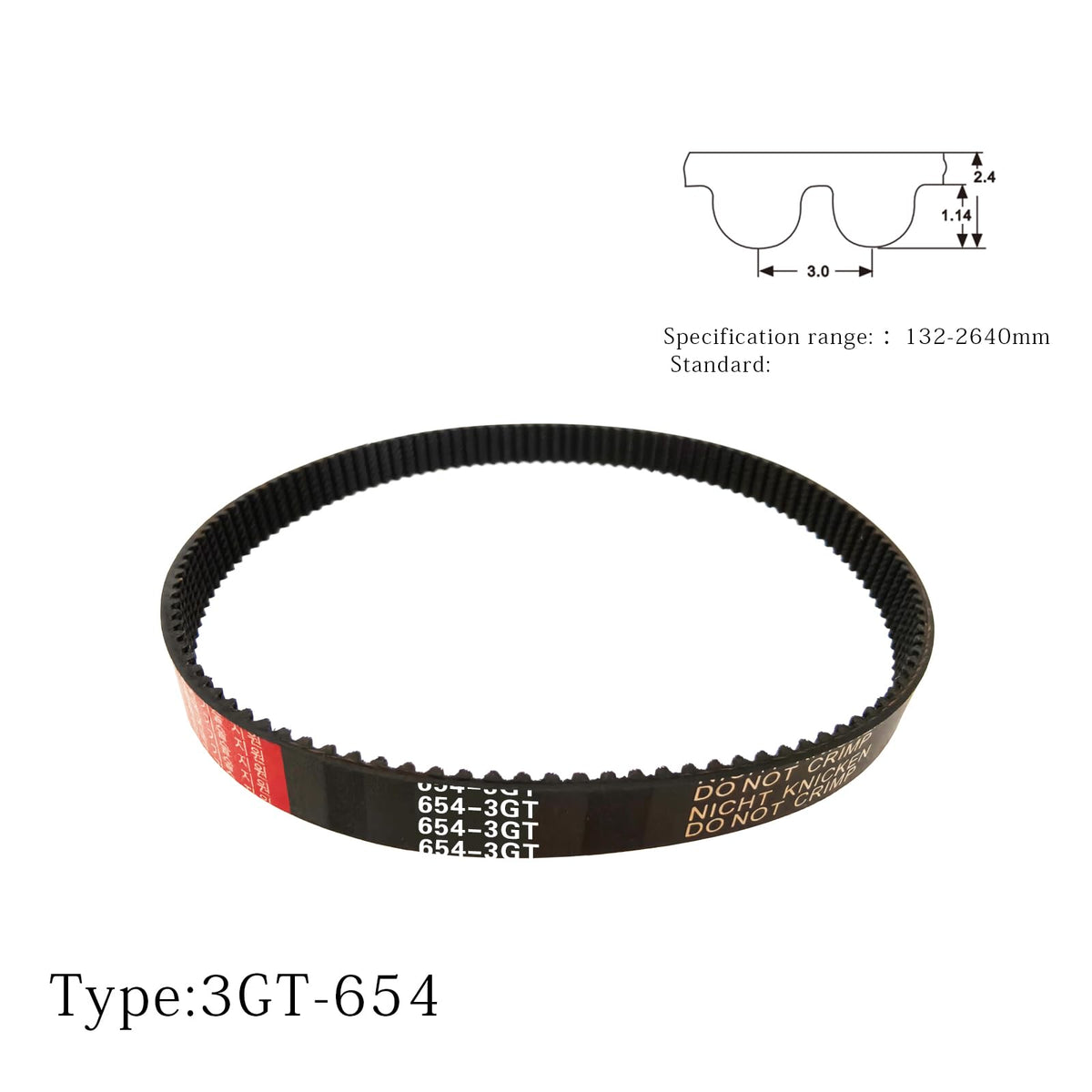 HUANLING 2pcs 3GT Closed Loop Synchronous Timing Belt 654-3GT-6, 218 Teeth, 654mm Length*6mm Width, Rubber Conveyor Drive Belt