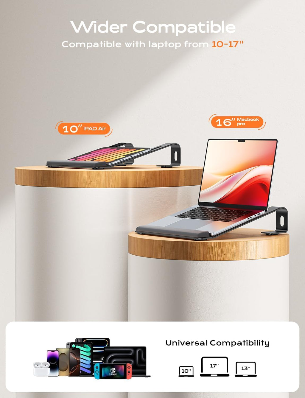 Laptop Stand for Desk, Metal Laptop Stand with Wrist Support, Ergonomic Detachable Laptop Riser, Aluminum Lectern