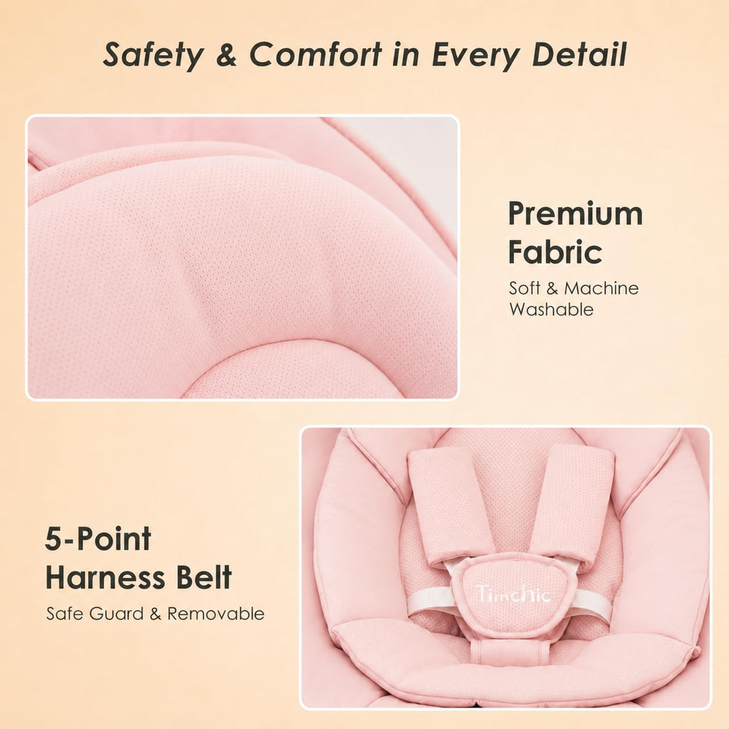 Baby Swing for Infants, Portable Electric Swing with Auto-Rocking Detection, 5 Speeds, 3 Heights, Remote Control, for