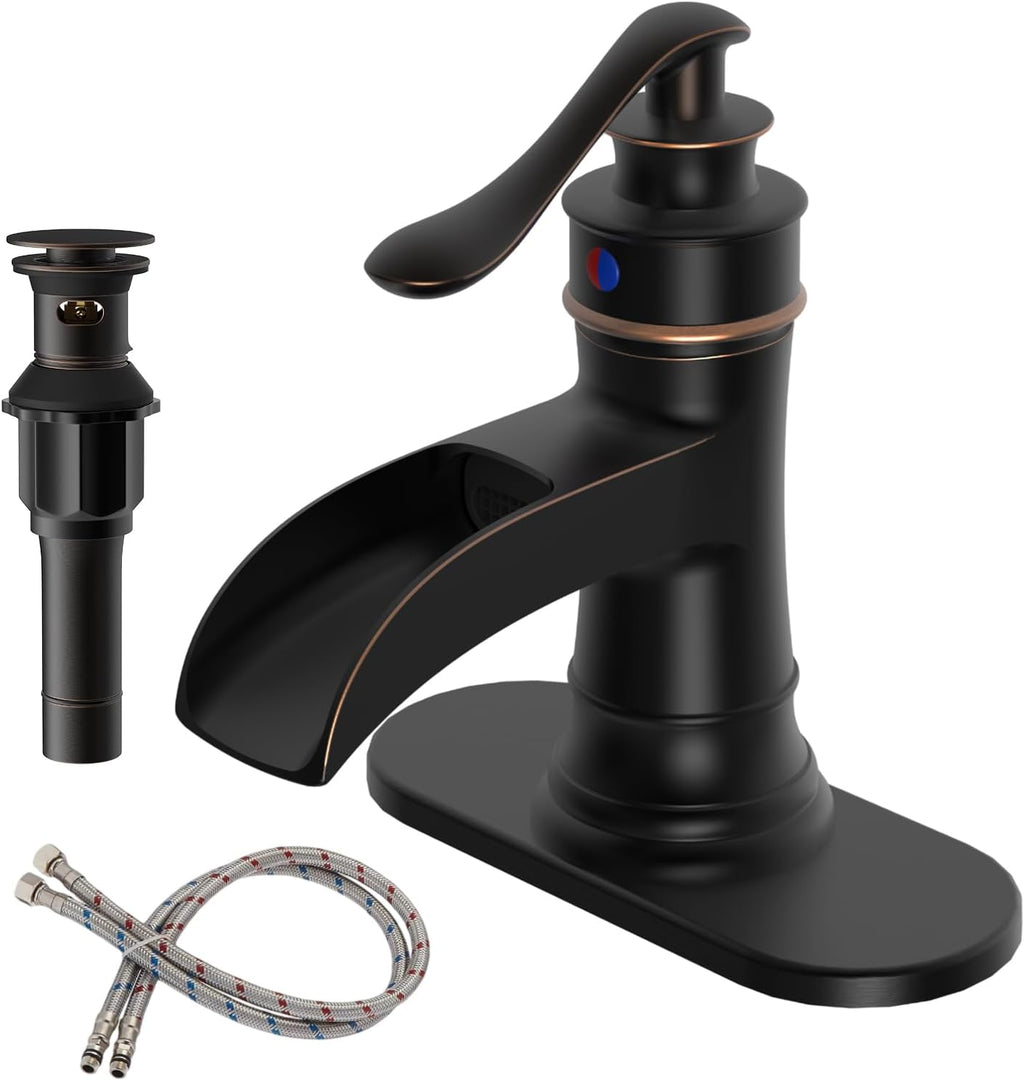 Lead-Free Brass ORB Waterfall Bathroom Faucet for Farmhouse Rustic