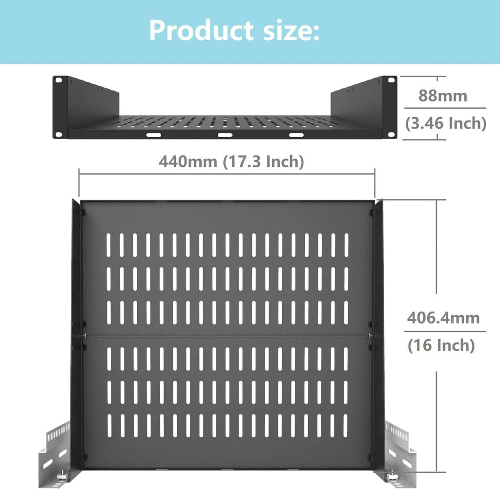 2U 16" Server Rack Shelf for 19-inch Network Rack or Cabinet