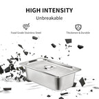 4 Set Steam Table Pan with Lid, 1/3 Size 4 Inch Deep Hotel Pans with Lid, Stainless Steel Commercial Catering Pan
