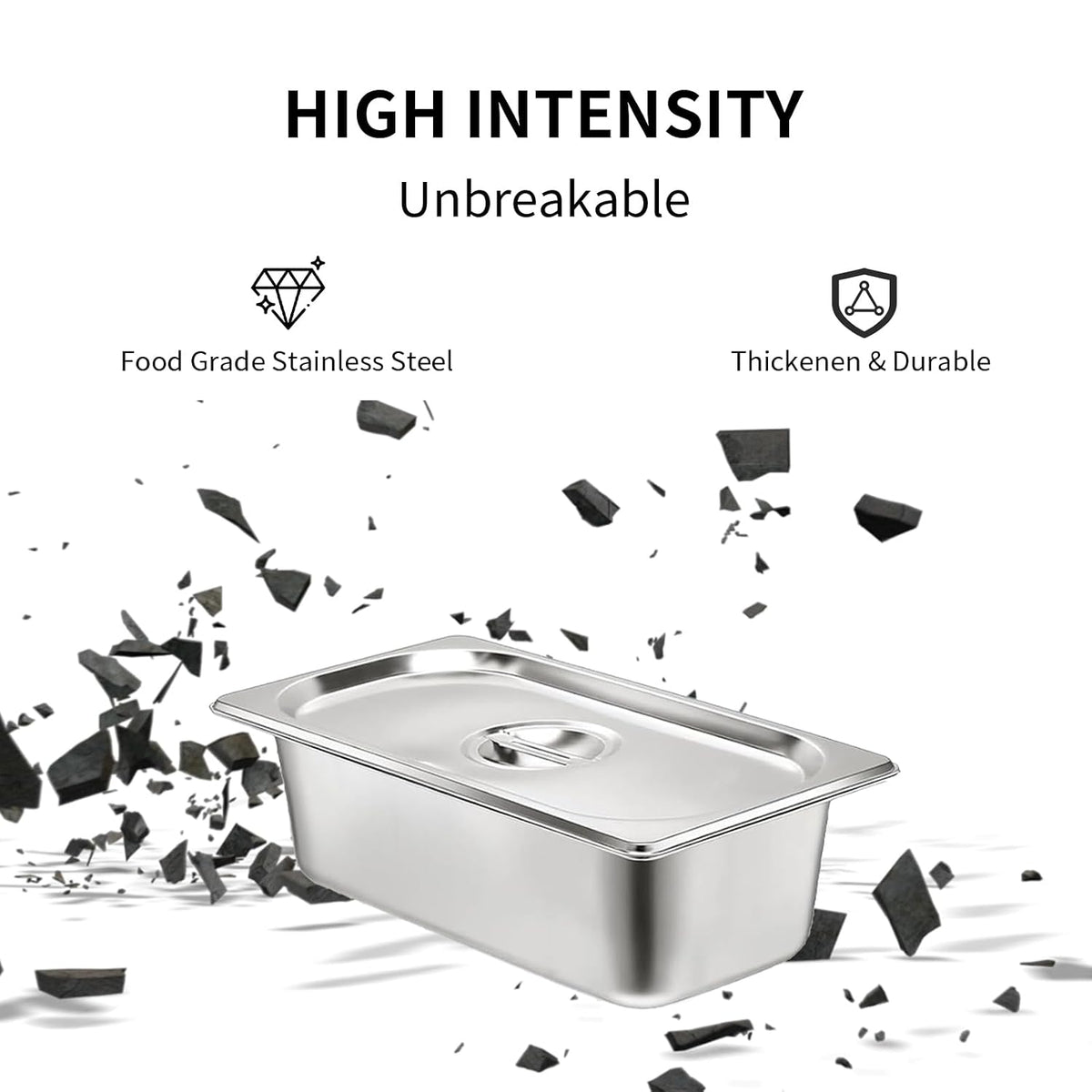 4 Set Steam Table Pan with Lid, 1/3 Size 4 Inch Deep Hotel Pans with Lid, Stainless Steel Commercial Catering Pan