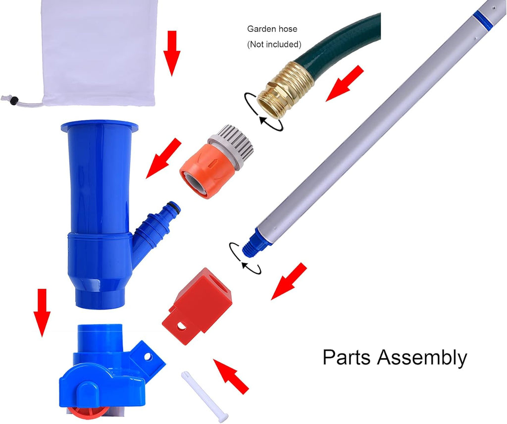 Jet Vacuum W/ 6 Section Poles of 57" for Frame Aboveground/Inflatable Pool Spa, No Electric Power Needed, Use Garden